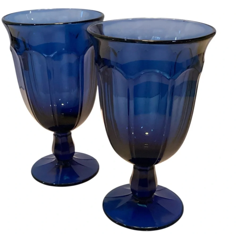 Vintage Noritake Provincial Cobalt Blue Wine Ice Tea Goblets Set Of 2 Glasses